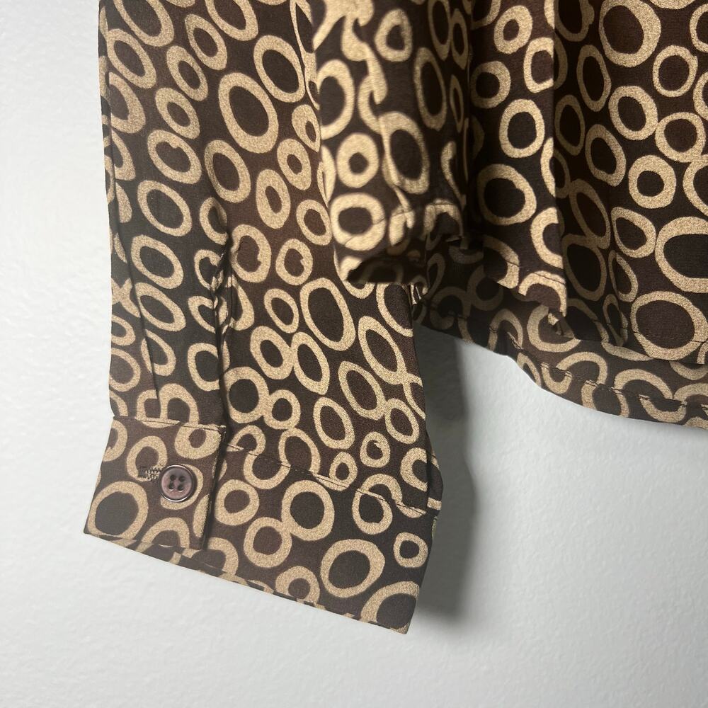 Jones New York Women Size 16 Silk Black Tan Circle Blouse Long Sleeve Shirt - Picture 6 of 9